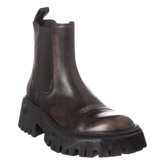 Balenciaga Tractor Leather Bootie, Black - Picture 1 of 5